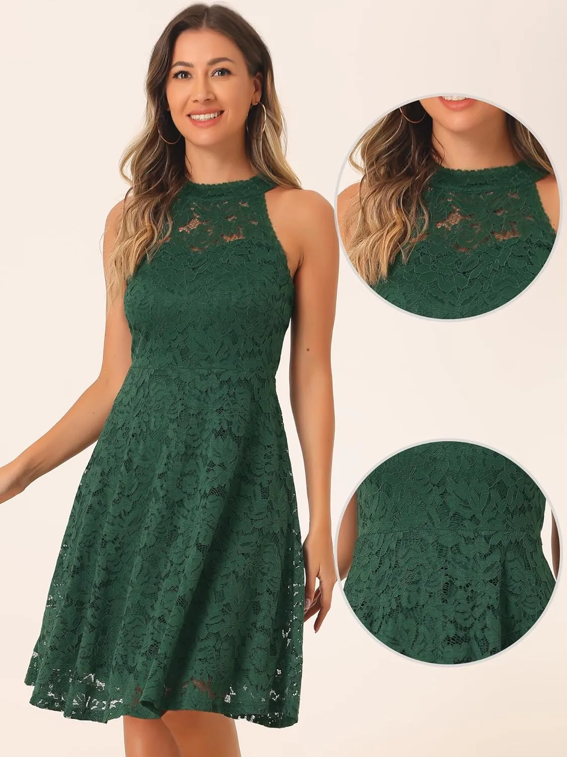 Allegra K Lace Cocktail Dress for Women's Elegant Halter Wedding Guest Bridesmaid Party Dress