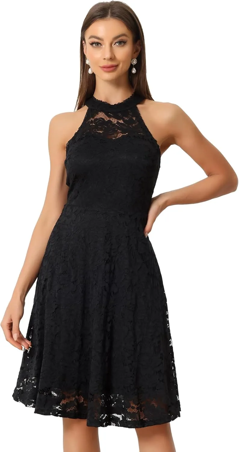 Allegra K Lace Cocktail Dress for Women's Elegant Halter Wedding Guest Bridesmaid Party Dress