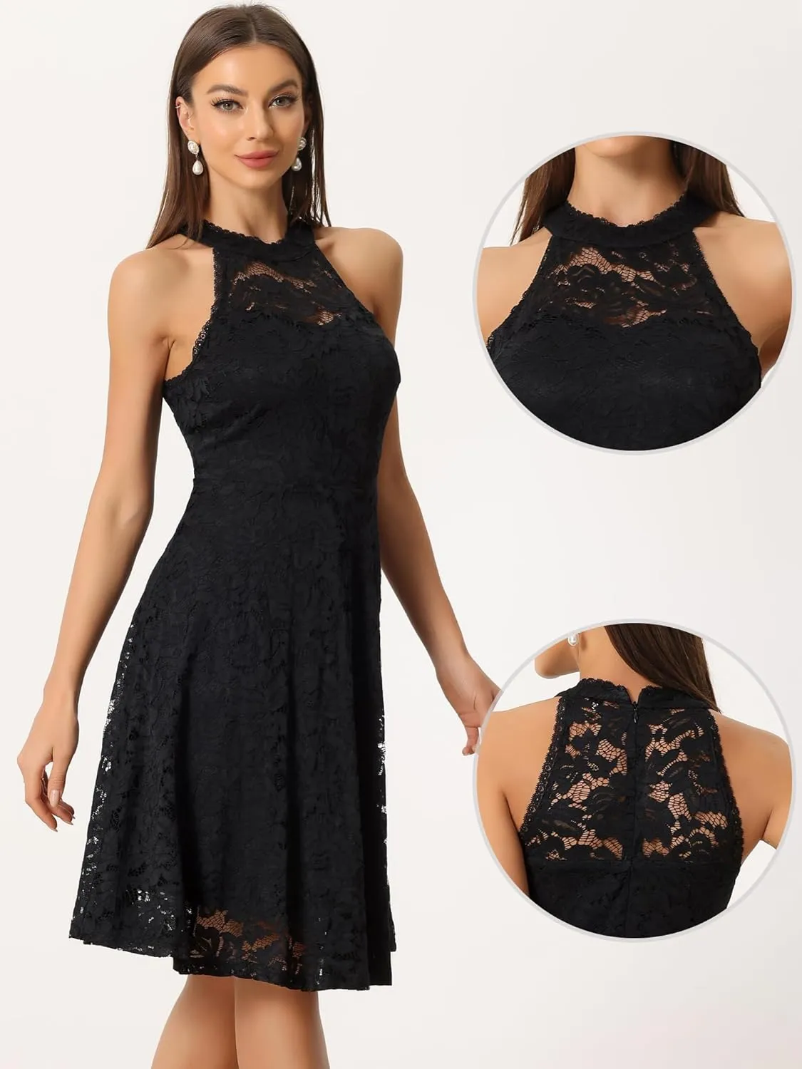 Allegra K Lace Cocktail Dress for Women's Elegant Halter Wedding Guest Bridesmaid Party Dress