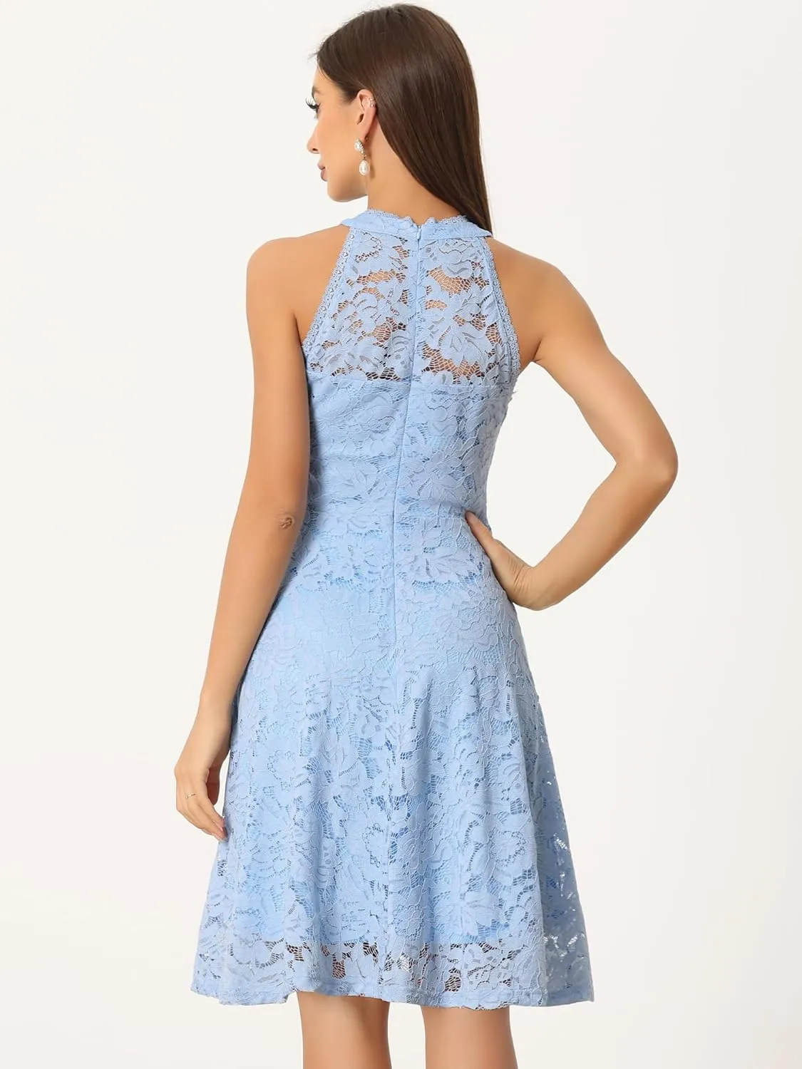 Allegra K Lace Cocktail Dress for Women's Elegant Halter Wedding Guest Bridesmaid Party Dress