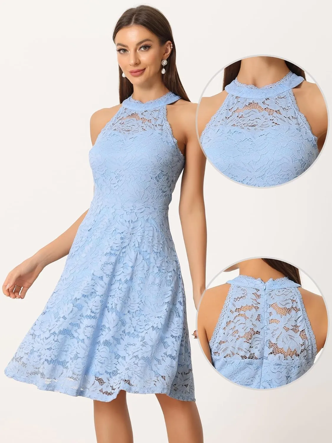 Allegra K Lace Cocktail Dress for Women's Elegant Halter Wedding Guest Bridesmaid Party Dress