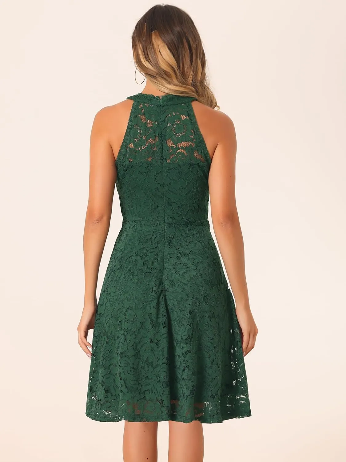 Allegra K Lace Cocktail Dress for Women's Elegant Halter Wedding Guest Bridesmaid Party Dress