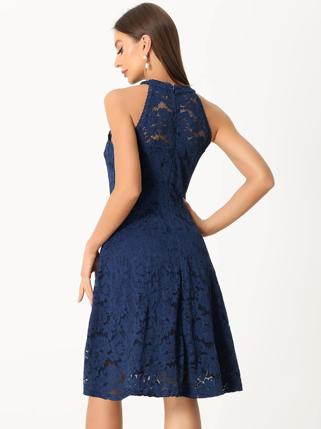 Allegra K Lace Cocktail Dress for Women's Elegant Halter Wedding Guest Bridesmaid Party Dress