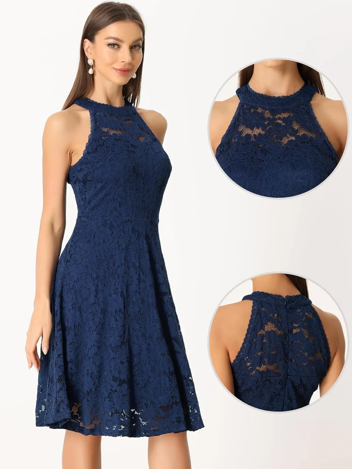 Allegra K Lace Cocktail Dress for Women's Elegant Halter Wedding Guest Bridesmaid Party Dress