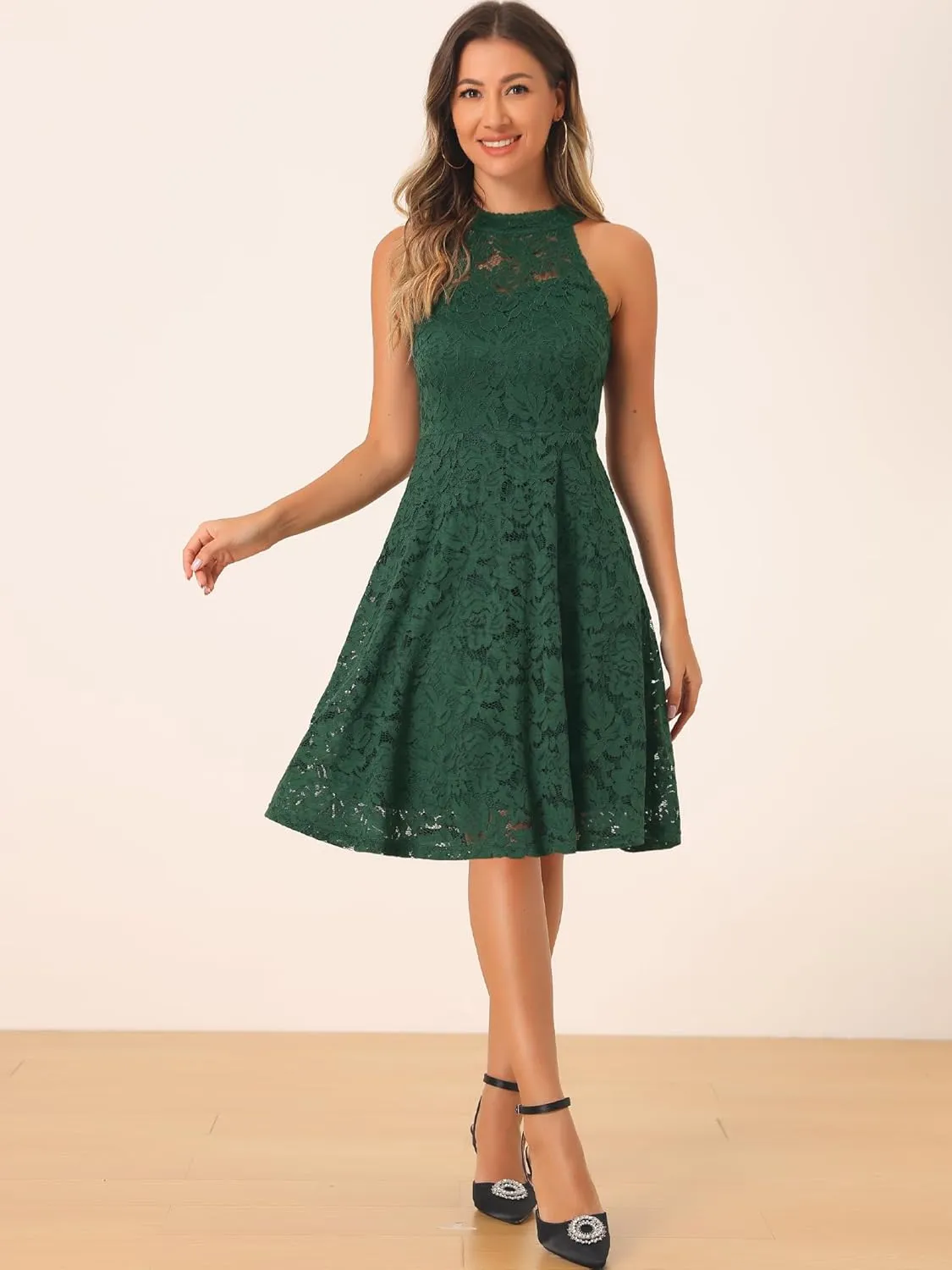 Allegra K Lace Cocktail Dress for Women's Elegant Halter Wedding Guest Bridesmaid Party Dress