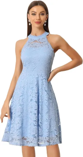 Allegra K Lace Cocktail Dress for Women's Elegant Halter Wedding Guest Bridesmaid Party Dress
