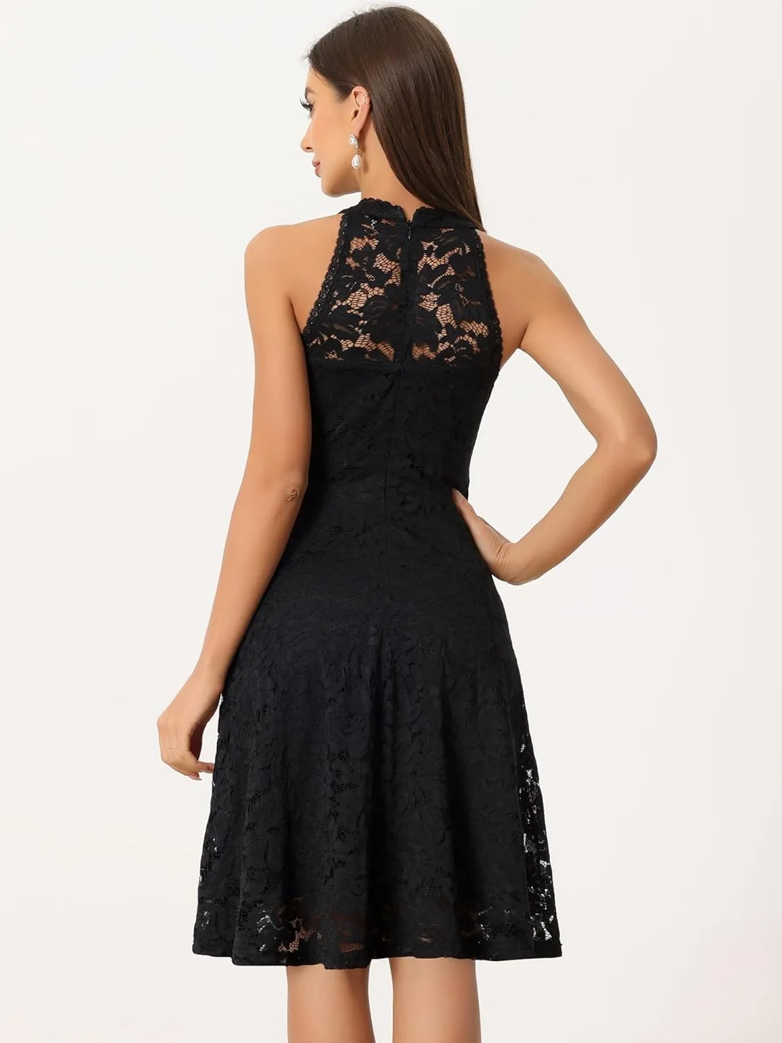 Allegra K Lace Cocktail Dress for Women's Elegant Halter Wedding Guest Bridesmaid Party Dress