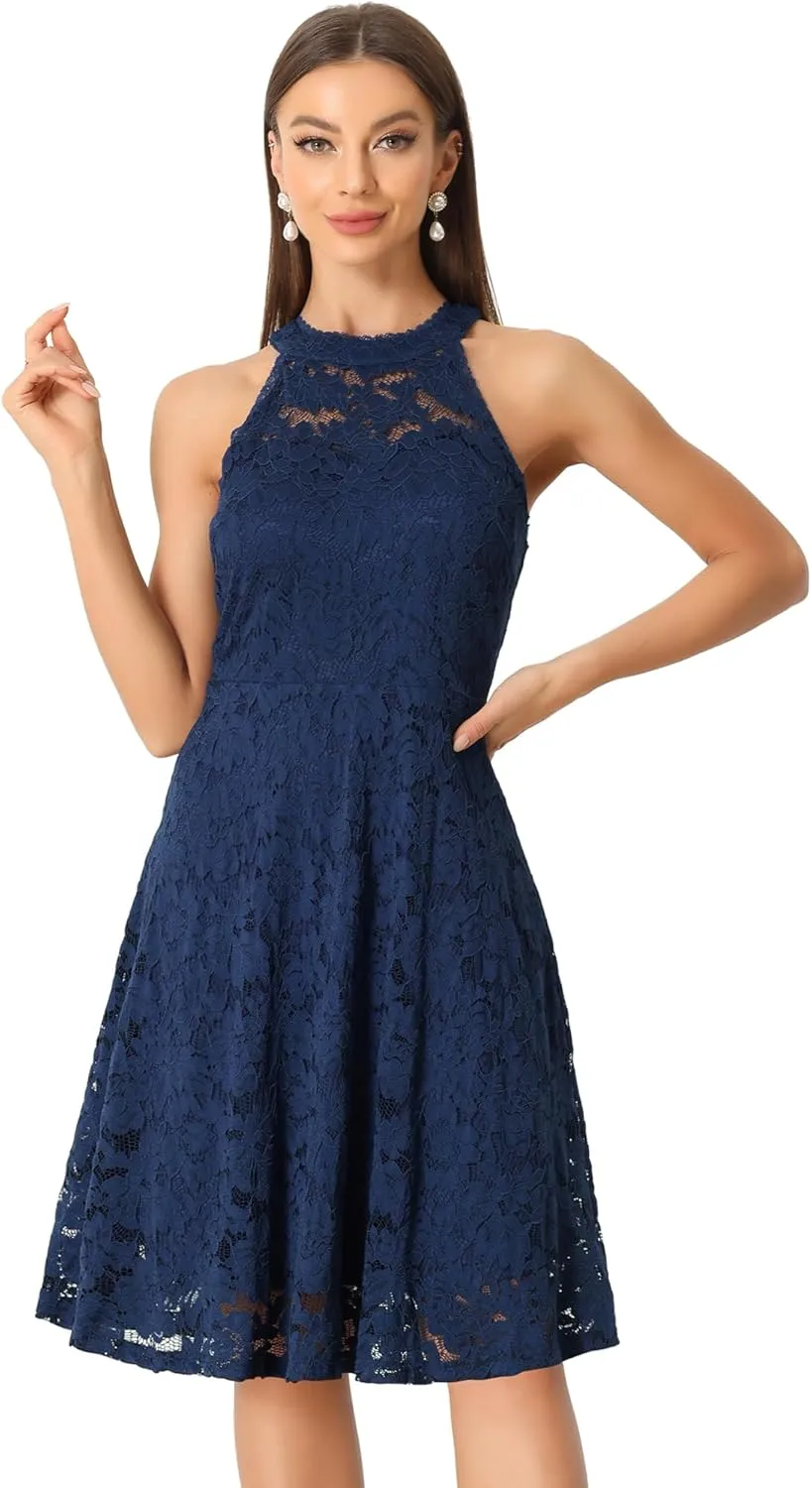 Allegra K Lace Cocktail Dress for Women's Elegant Halter Wedding Guest Bridesmaid Party Dress