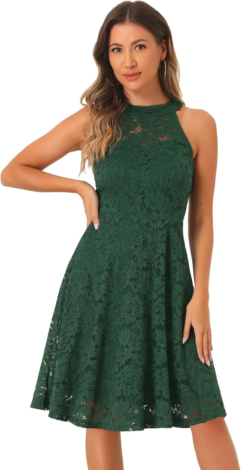Allegra K Lace Cocktail Dress for Women's Elegant Halter Wedding Guest Bridesmaid Party Dress
