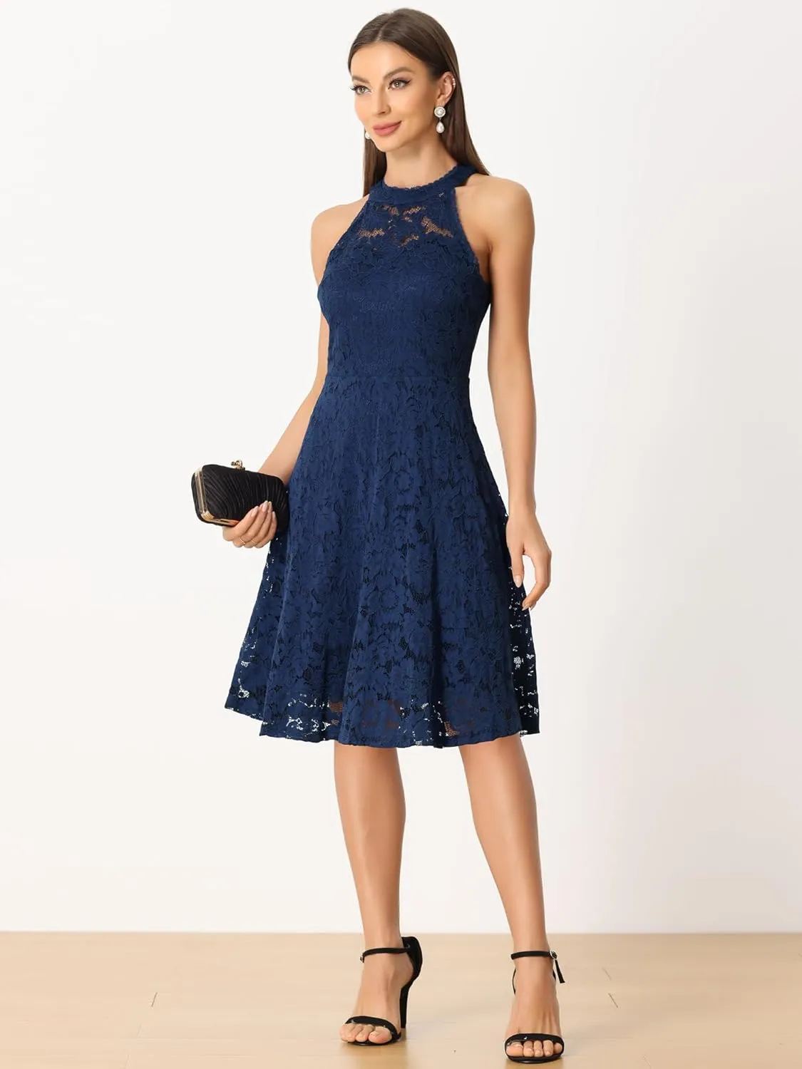 Allegra K Lace Cocktail Dress for Women's Elegant Halter Wedding Guest Bridesmaid Party Dress