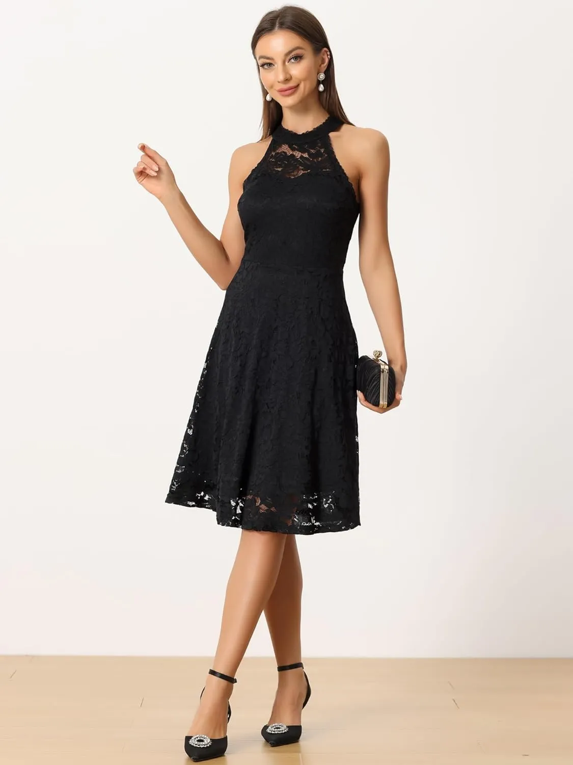 Allegra K Lace Cocktail Dress for Women's Elegant Halter Wedding Guest Bridesmaid Party Dress