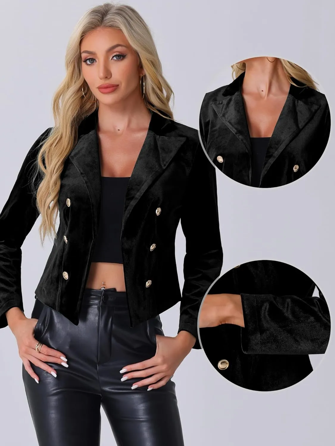 Allegra K Velvet Blazer Jacket for Women's Notch Lapel Open Front Long Sleeve Party Cocktail Velour Sports Coat