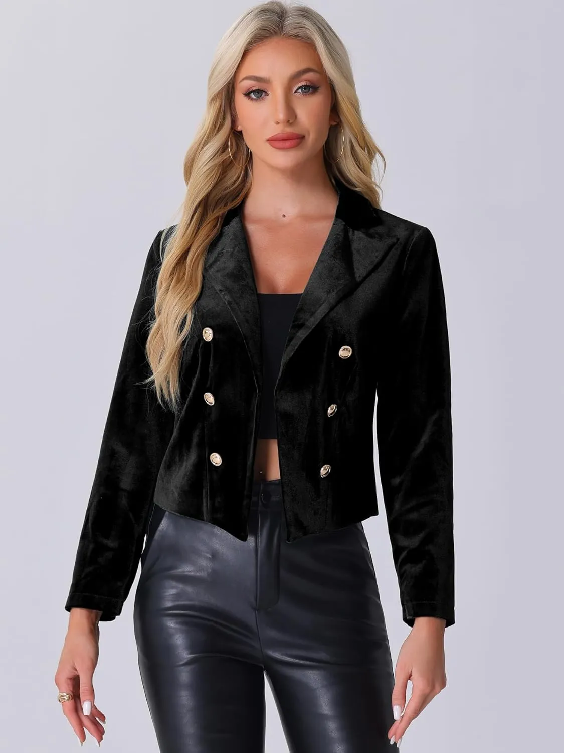Allegra K Velvet Blazer Jacket for Women's Notch Lapel Open Front Long Sleeve Party Cocktail Velour Sports Coat