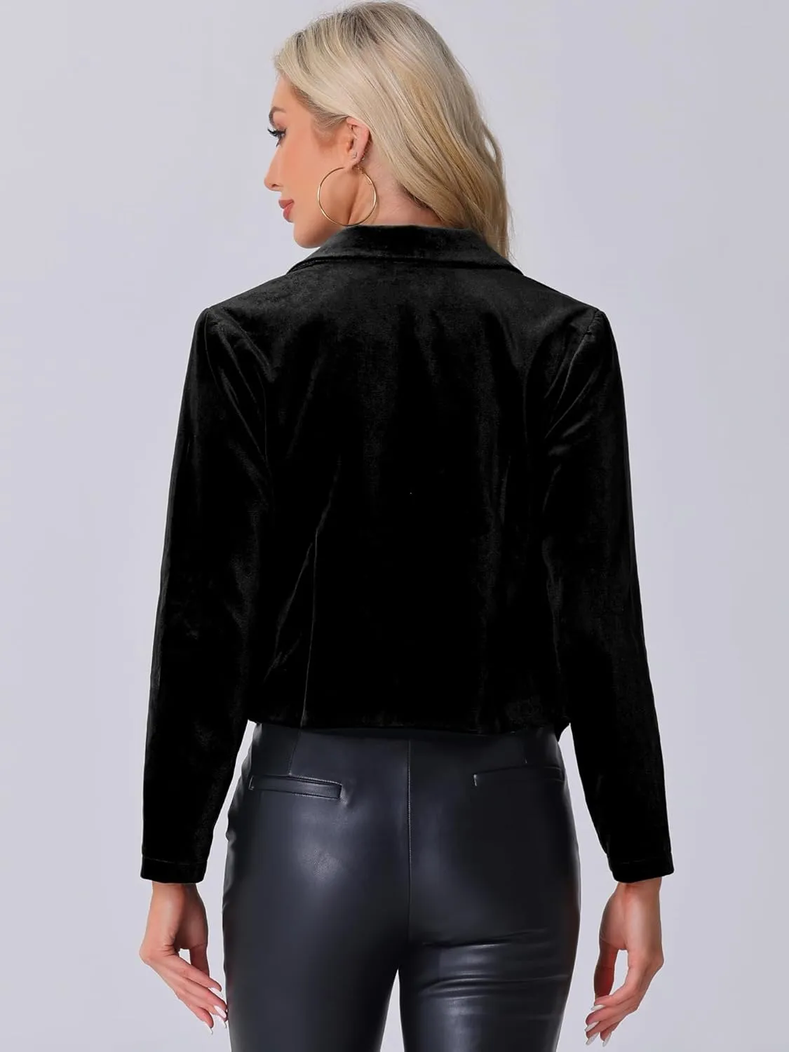 Allegra K Velvet Blazer Jacket for Women's Notch Lapel Open Front Long Sleeve Party Cocktail Velour Sports Coat