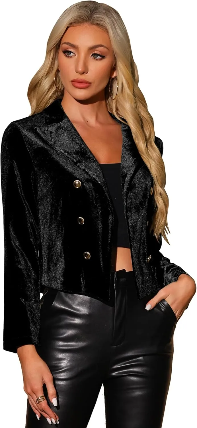 Allegra K Velvet Blazer Jacket for Women's Notch Lapel Open Front Long Sleeve Party Cocktail Velour Sports Coat