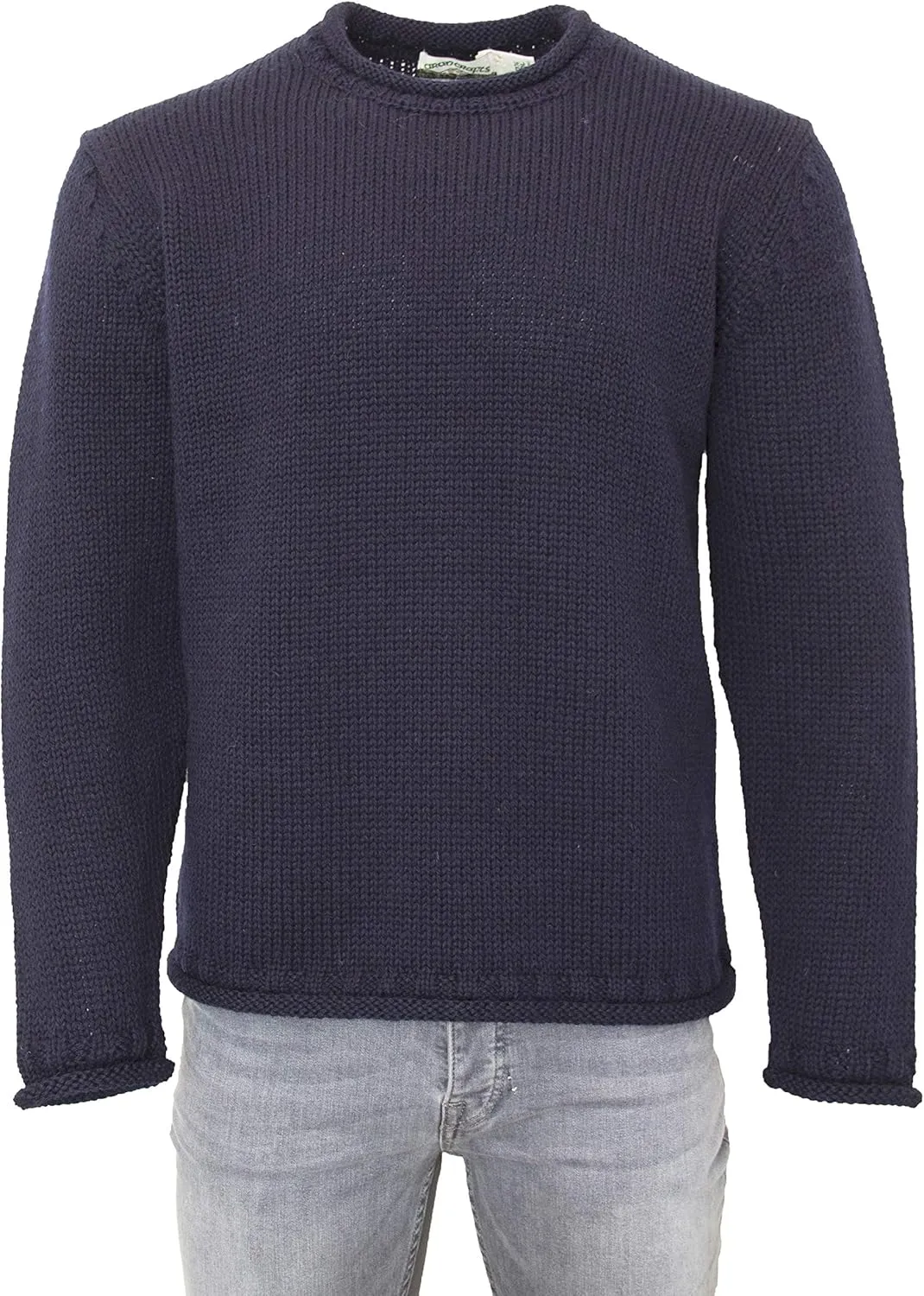 Aran Crafts Mens Plain Curl Neck Long Sleeve Sweater (100% Wool)