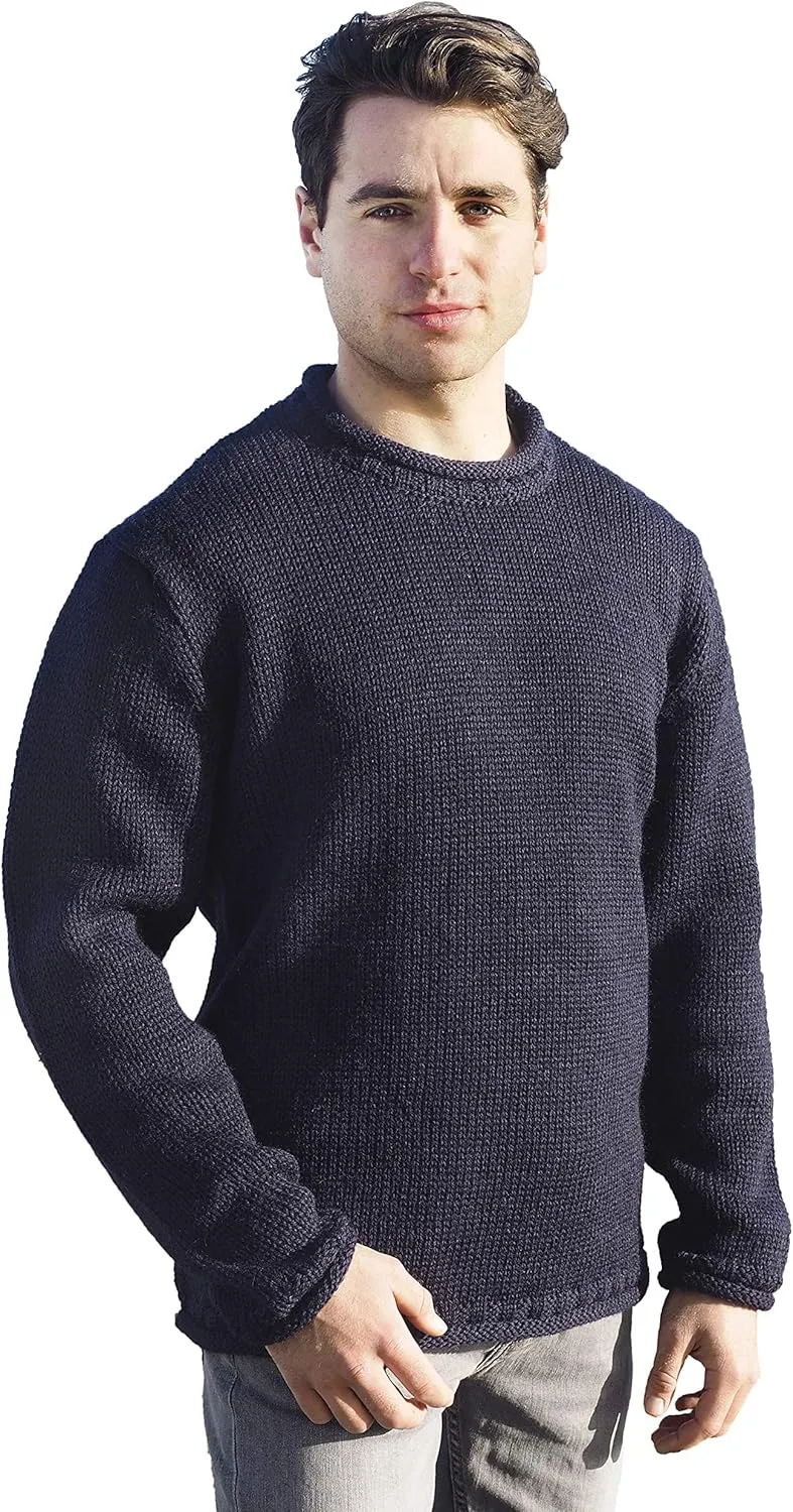 Aran Crafts Mens Plain Curl Neck Long Sleeve Sweater (100% Wool)