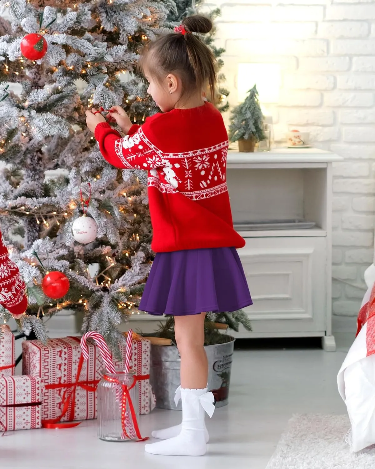 Auranso Girls Mini Skirt Stretch Waist Casual Flared Plain Pleated Skater Skirt