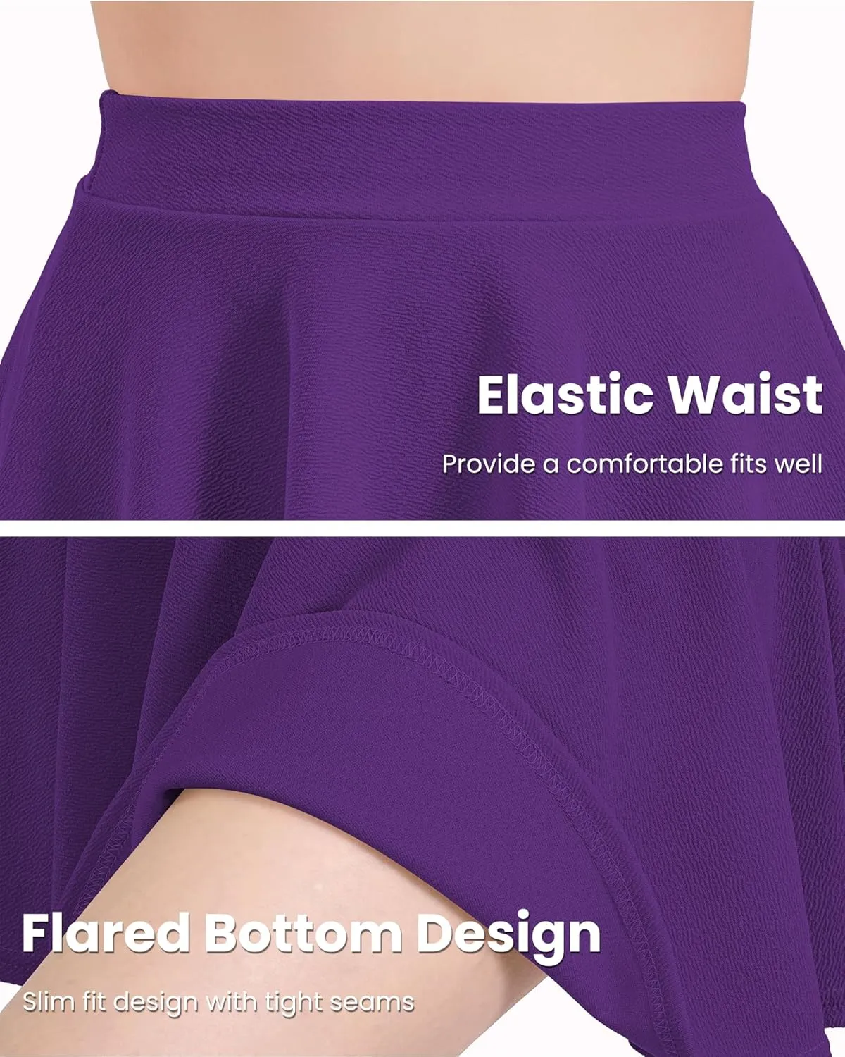 Auranso Girls Mini Skirt Stretch Waist Casual Flared Plain Pleated Skater Skirt