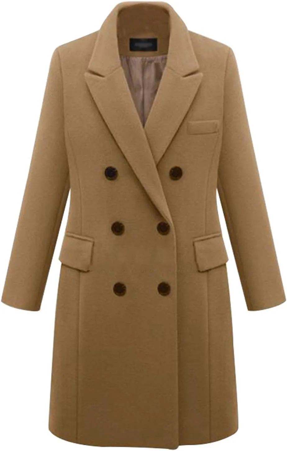 chouyatou Women's Basic Designed Notch Lapel Double Breasted Mid-Long Wool Pea Coat