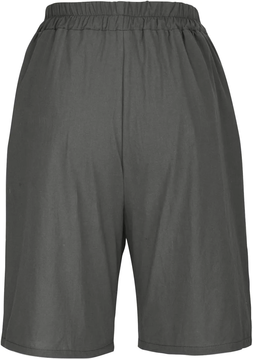 Cotton Linen Shorts for Women Loose Fit Knee Length Bermuda Shorts Casual Wide Leg Elastic Waist Workout Shorts