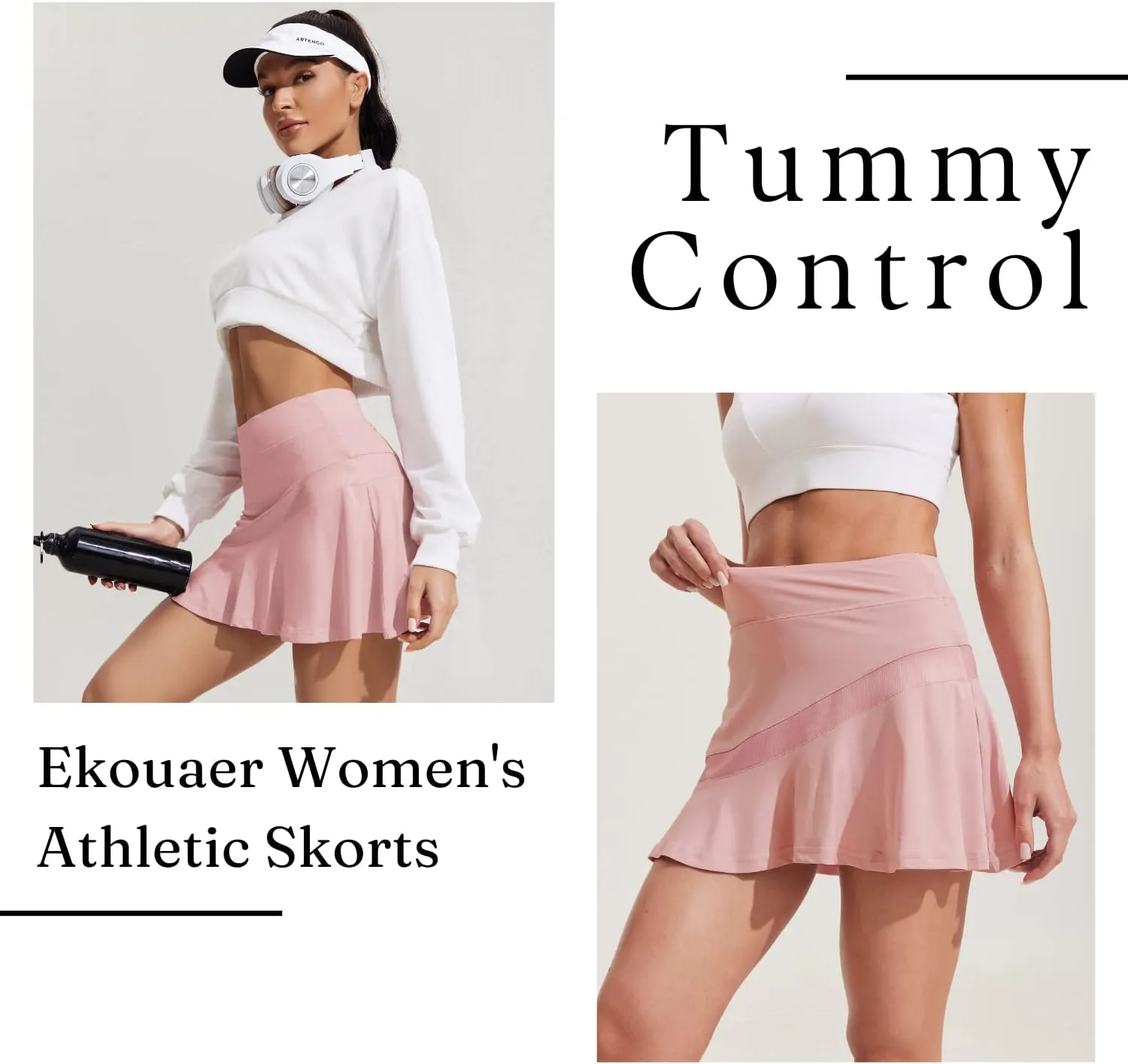Ekouaer Tennis Skirts for Women Pleated Athletic Golf Skorts Skirt with Shorts Pockets Lightweight Running Workout Skirt