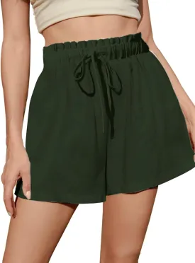 Fancysters Womens Linen Casual Shorts High Waisted Cotton Shorts Summer Flowy Beach Drawstring Shorts