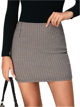 Floerns Women's Plaid High Waist Bodycon Split Mini Skirt
