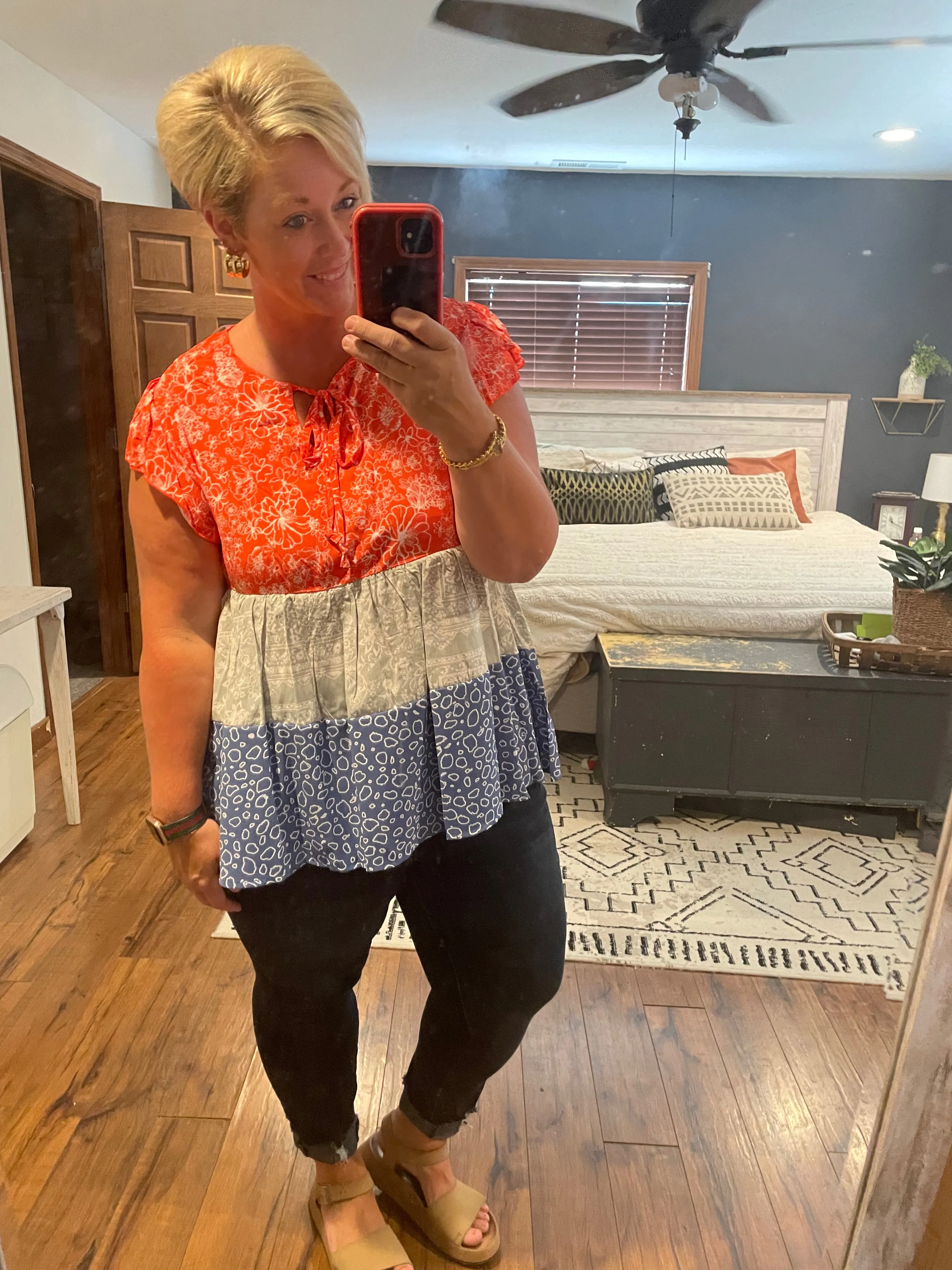 Floral Color Block Woven Top
