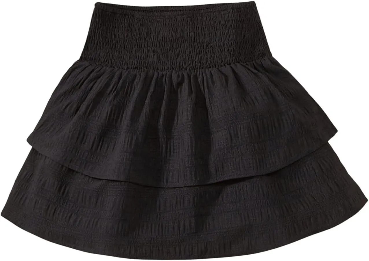 Girl's Tiered Layer Shirred Boho Smocked Skirts Casual Cute High Waisted Pleated Ruffle Flowy Elastic Skirts