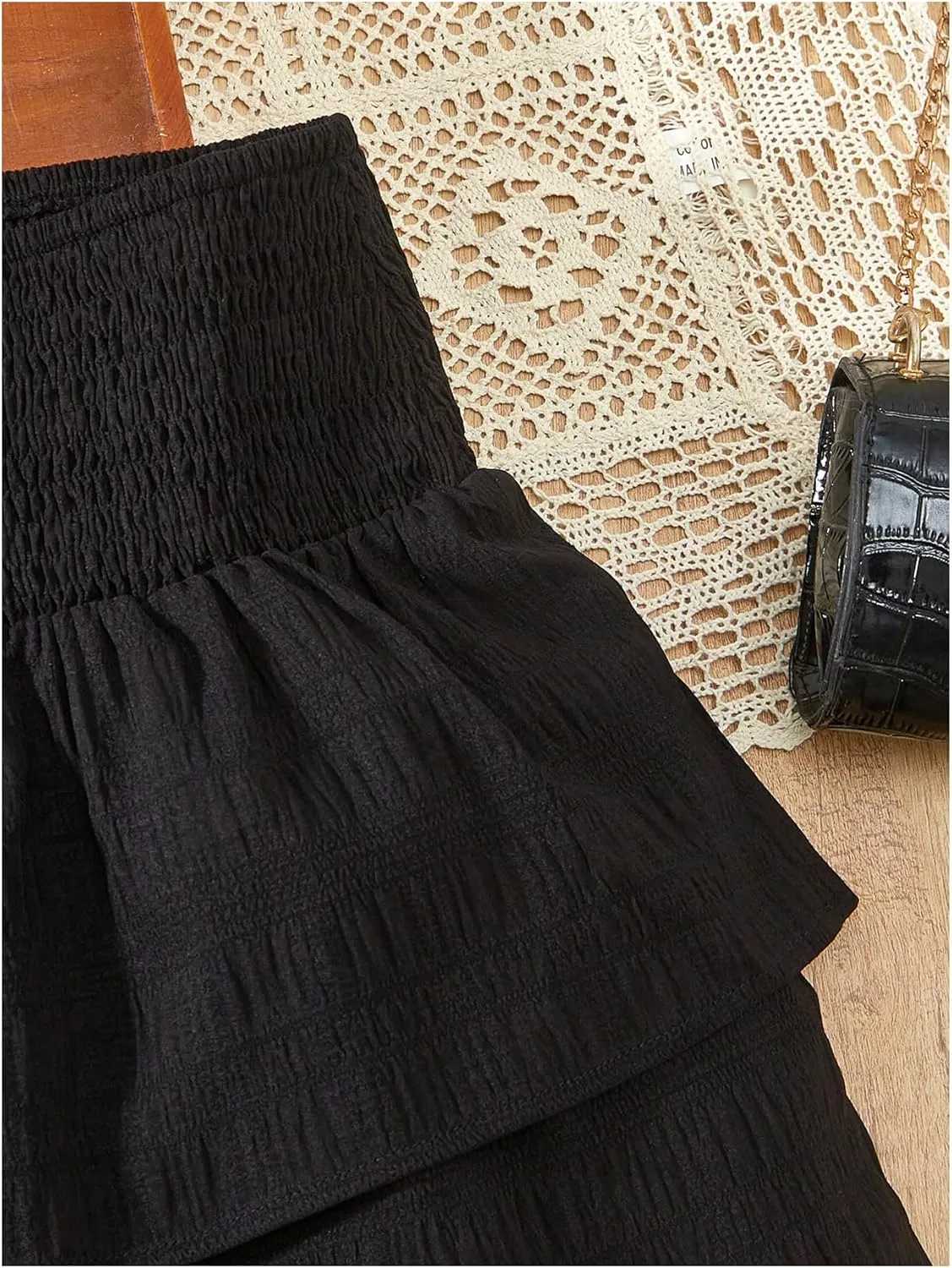 Girl's Tiered Layer Shirred Boho Smocked Skirts Casual Cute High Waisted Pleated Ruffle Flowy Elastic Skirts