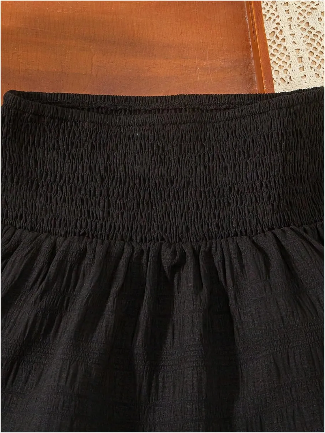 Girl's Tiered Layer Shirred Boho Smocked Skirts Casual Cute High Waisted Pleated Ruffle Flowy Elastic Skirts
