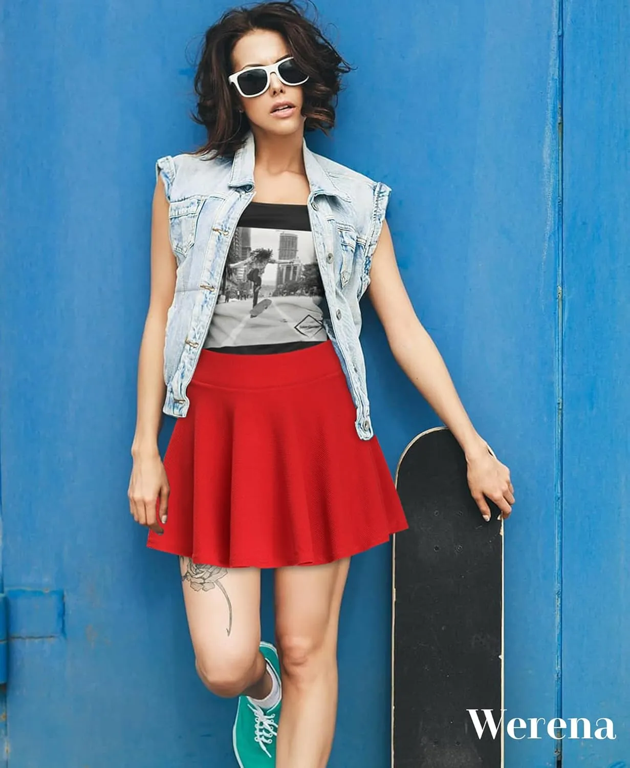 High Waisted Pleated Skirts for Women Skater Tennis Skirt with Shorts Pockets Mini A-Line Skirt