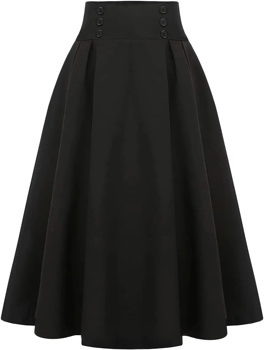 IDEALSANXUN Plaid Skirt for Womens High Waist Aline Pleated Midi Skirts