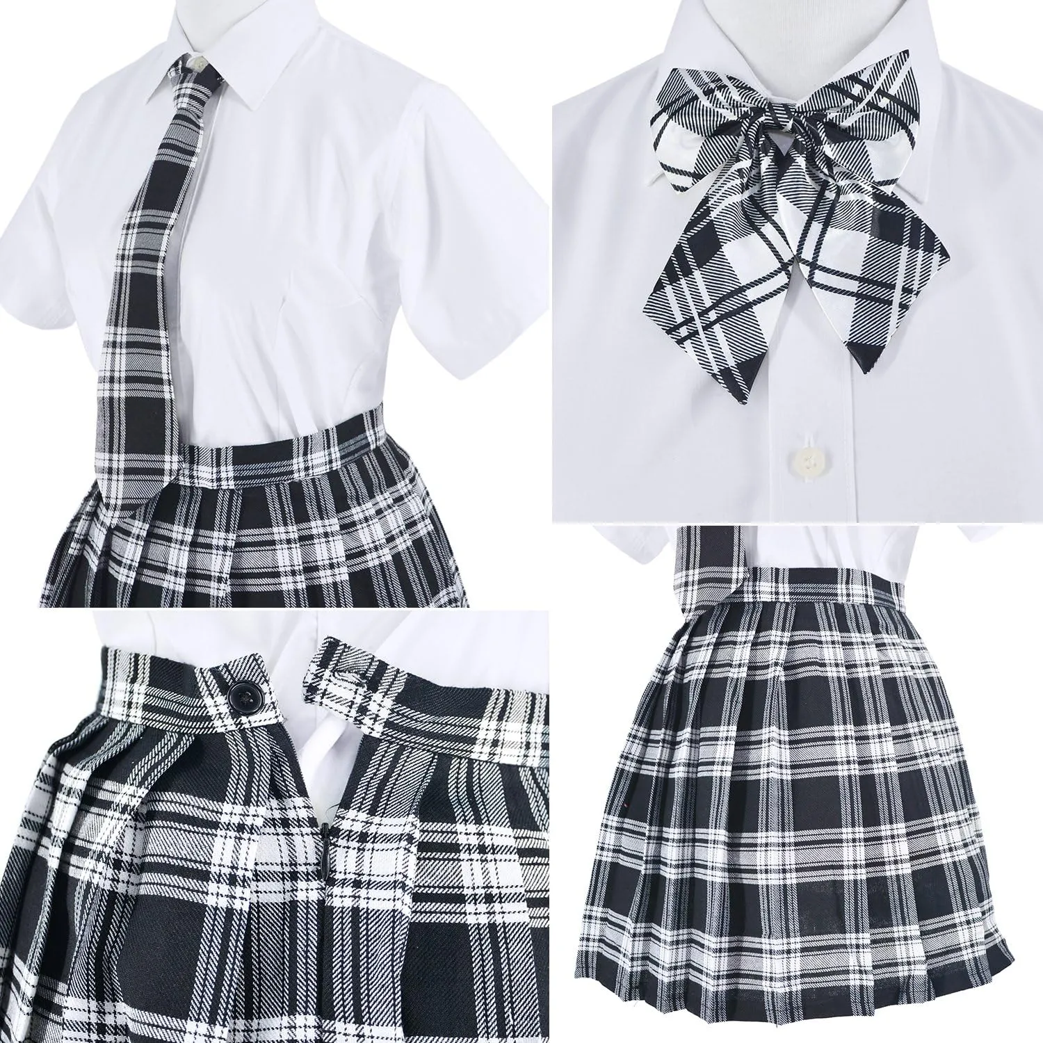 Japanese Tartan Pleated School Uniform Cosplay Costumes with Socks Eyeglass Frame Set