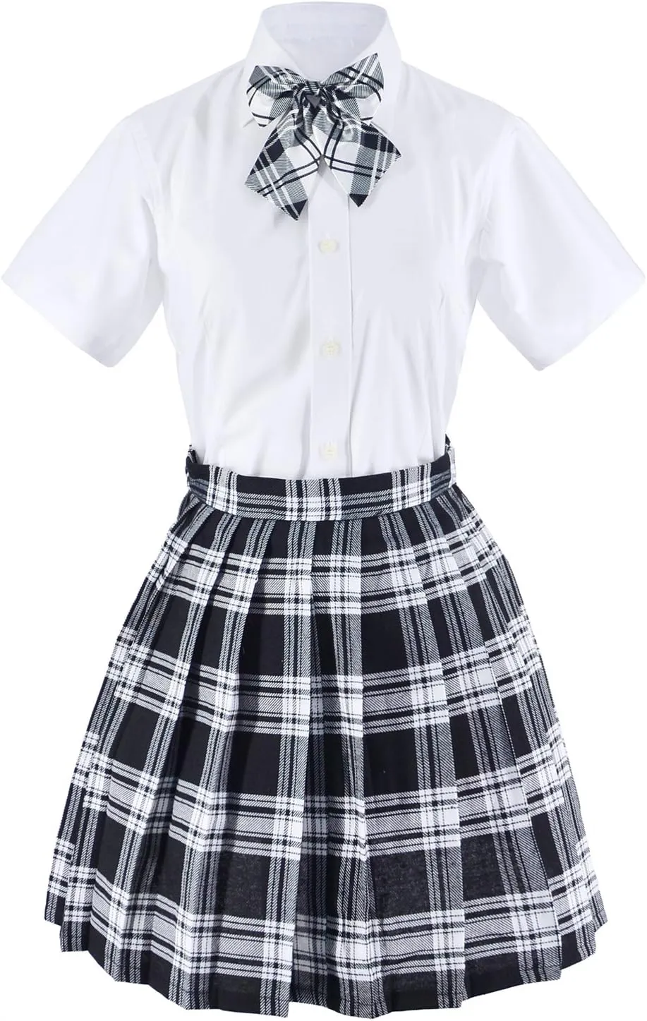 Japanese Tartan Pleated School Uniform Cosplay Costumes with Socks Eyeglass Frame Set