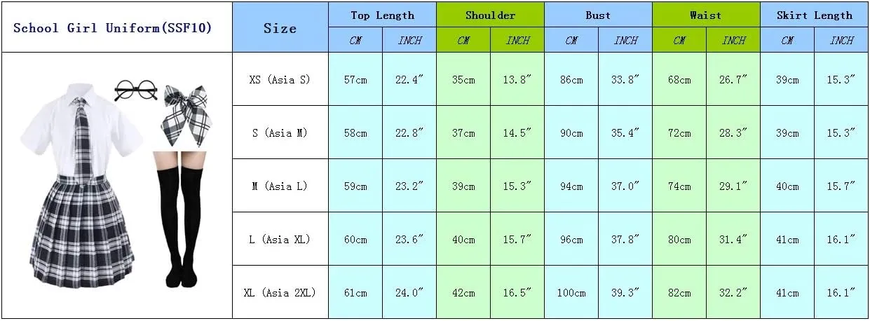 Japanese Tartan Pleated School Uniform Cosplay Costumes with Socks Eyeglass Frame Set