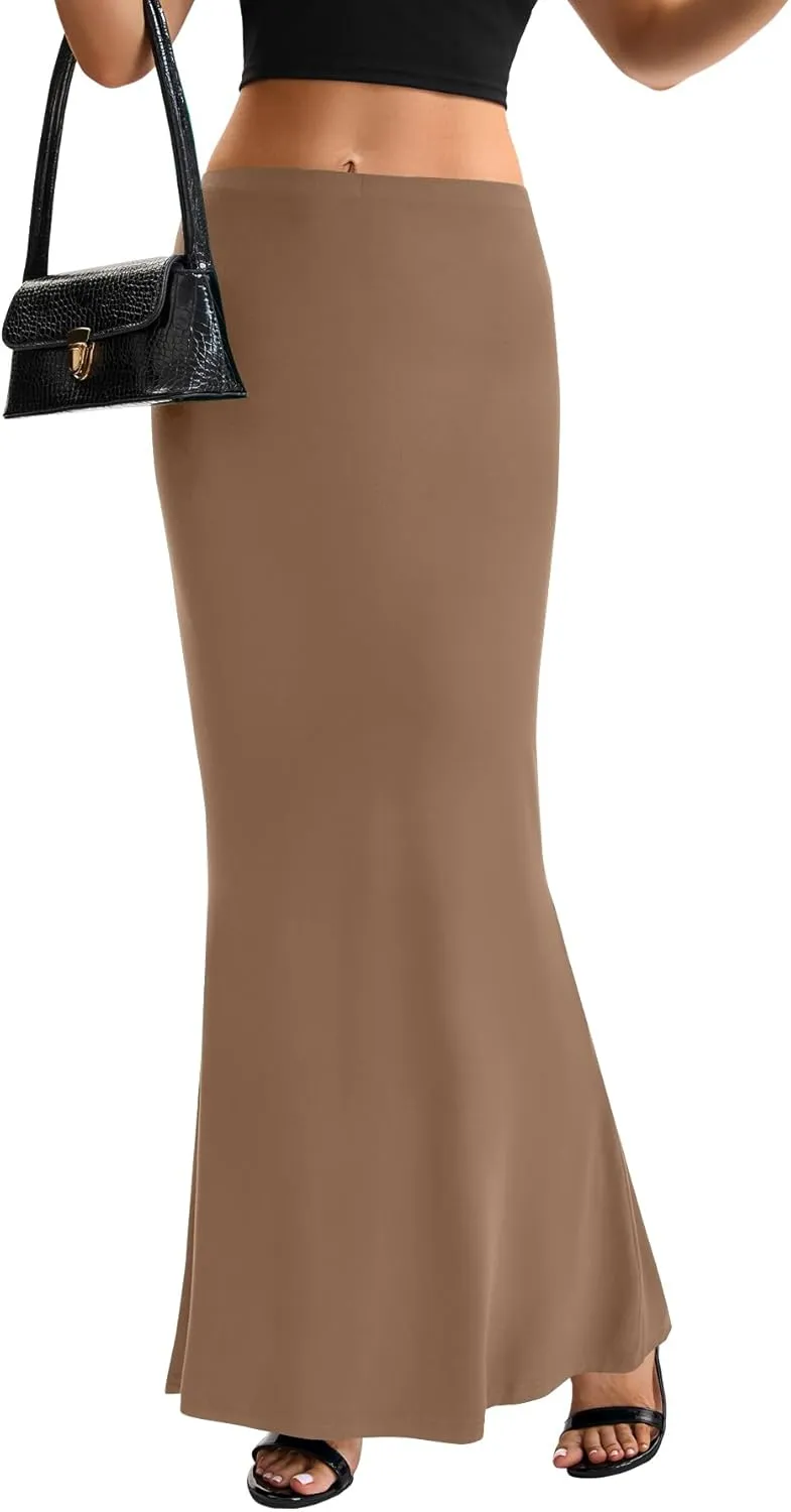 KIFOVEN Women's High Waist Elastic Flare Sexy Bodycon Basic Slim Maxi Skirt