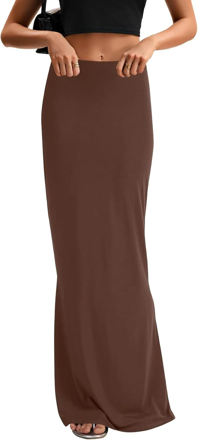 KIFOVEN Women's High Waist Elastic Flare Sexy Bodycon Basic Slim Maxi Skirt