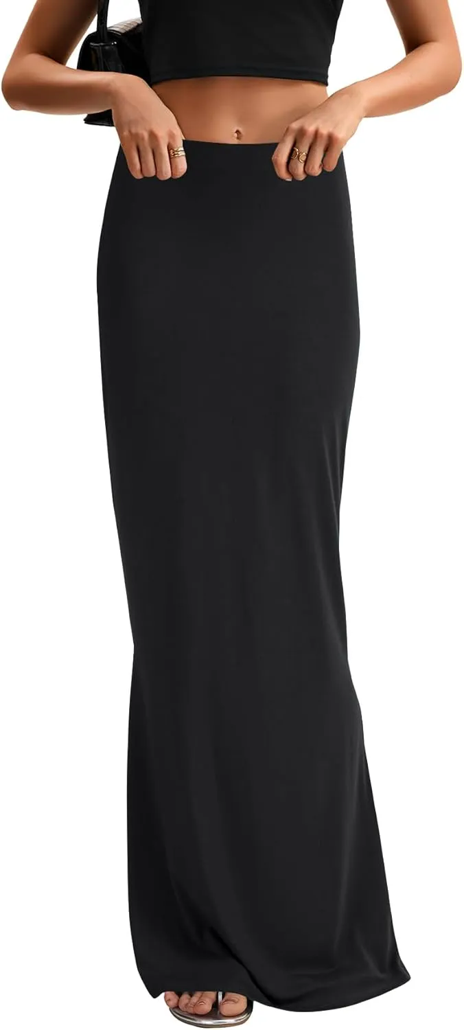 KIFOVEN Women's High Waist Elastic Flare Sexy Bodycon Basic Slim Maxi Skirt