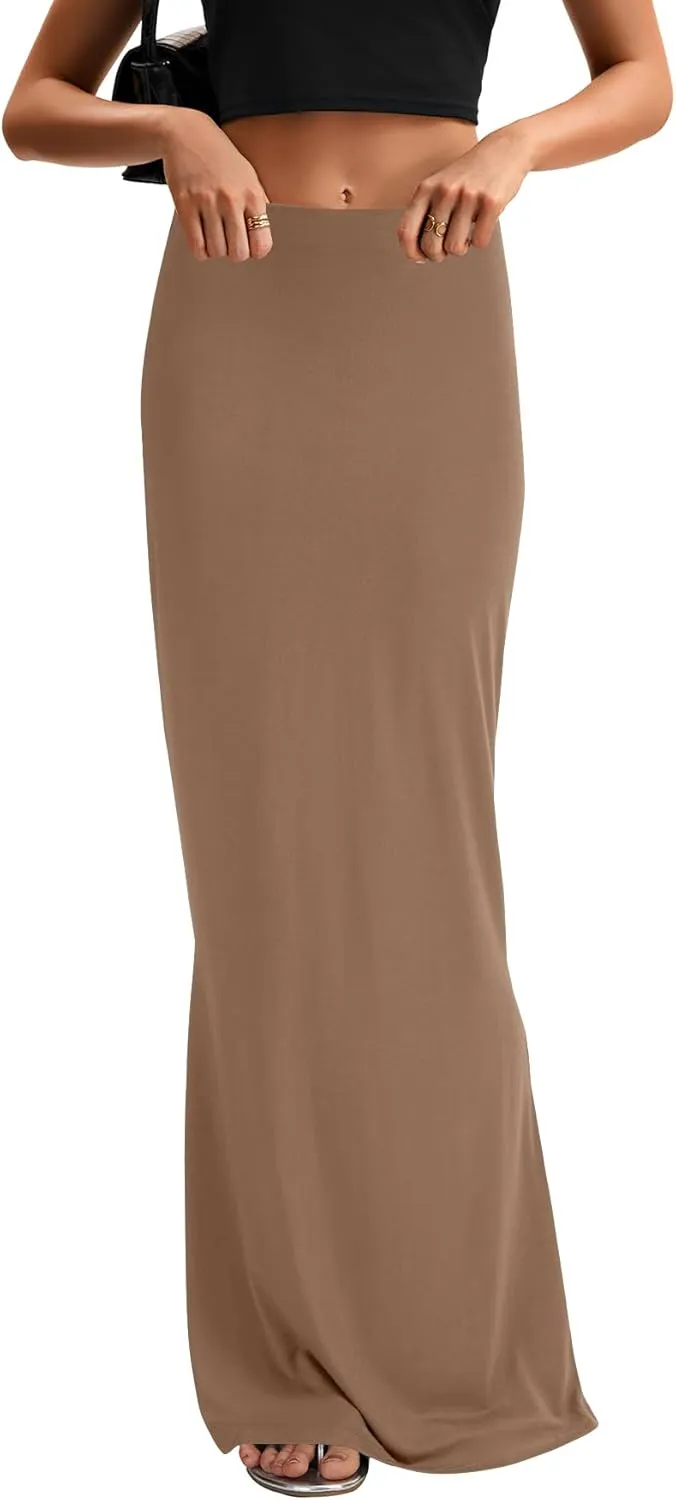 KIFOVEN Women's High Waist Elastic Flare Sexy Bodycon Basic Slim Maxi Skirt