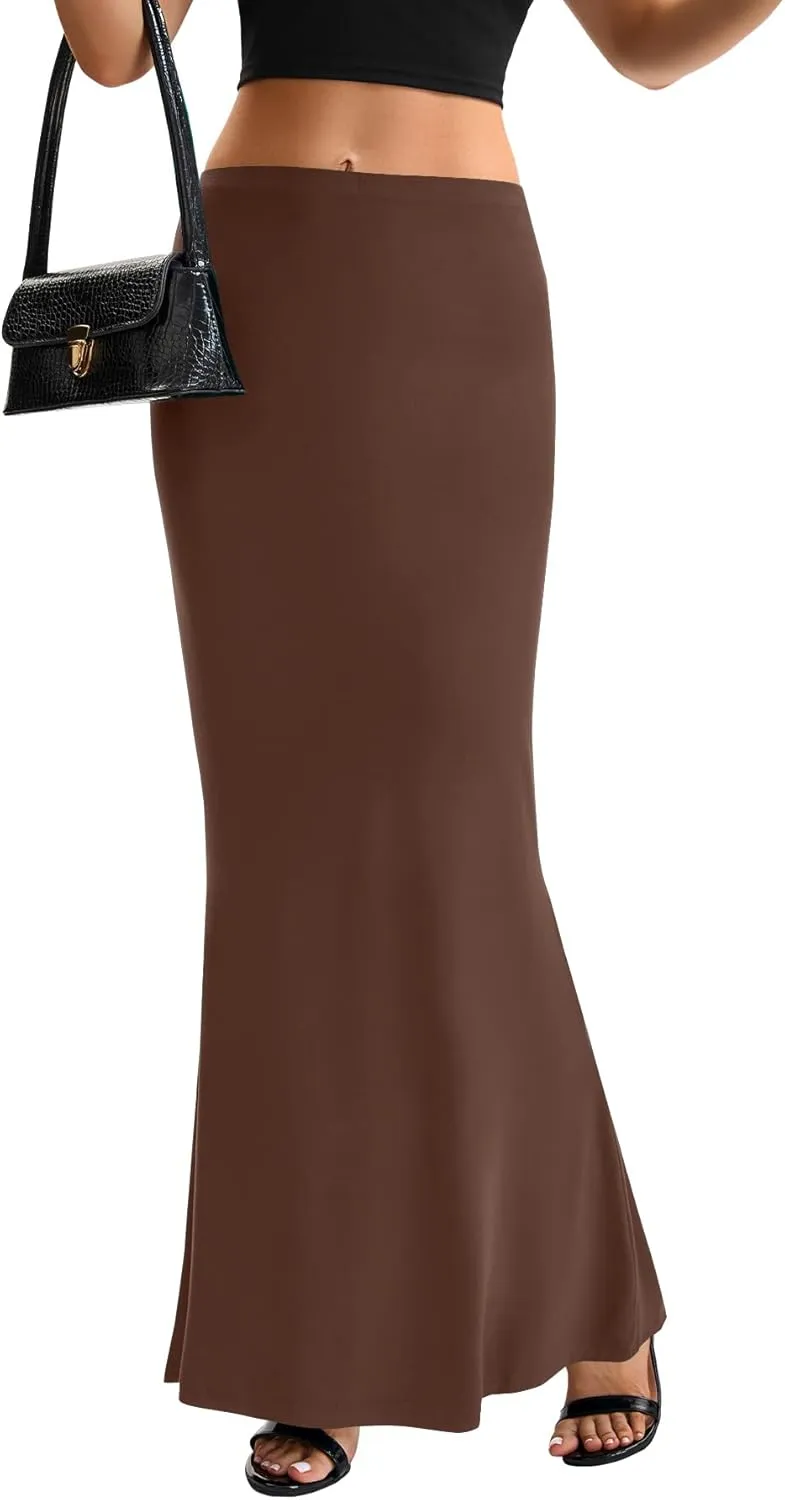 KIFOVEN Women's High Waist Elastic Flare Sexy Bodycon Basic Slim Maxi Skirt