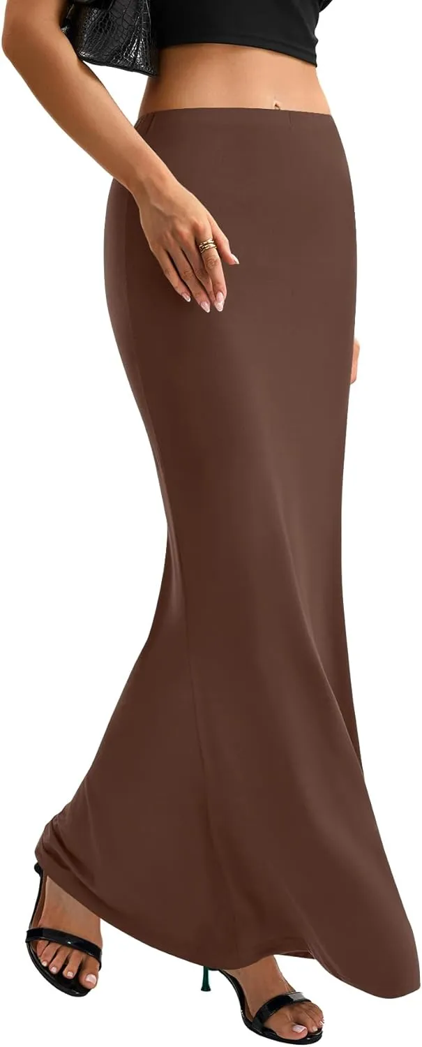 KIFOVEN Women's High Waist Elastic Flare Sexy Bodycon Basic Slim Maxi Skirt