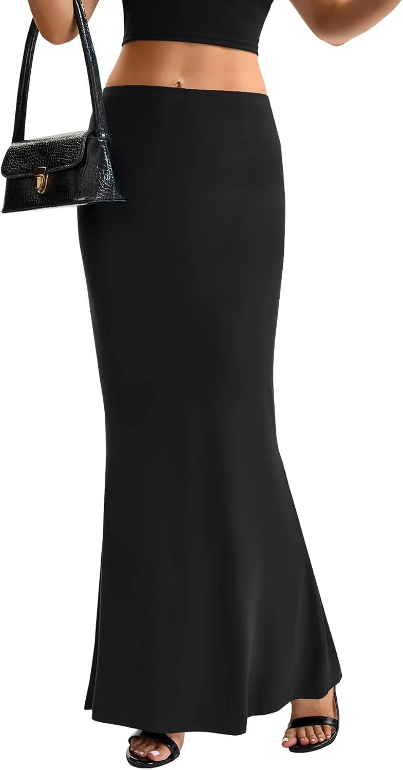 KIFOVEN Women's High Waist Elastic Flare Sexy Bodycon Basic Slim Maxi Skirt