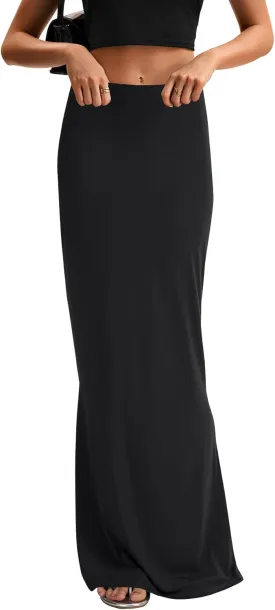 KIFOVEN Women's High Waist Elastic Flare Sexy Bodycon Basic Slim Maxi Skirt