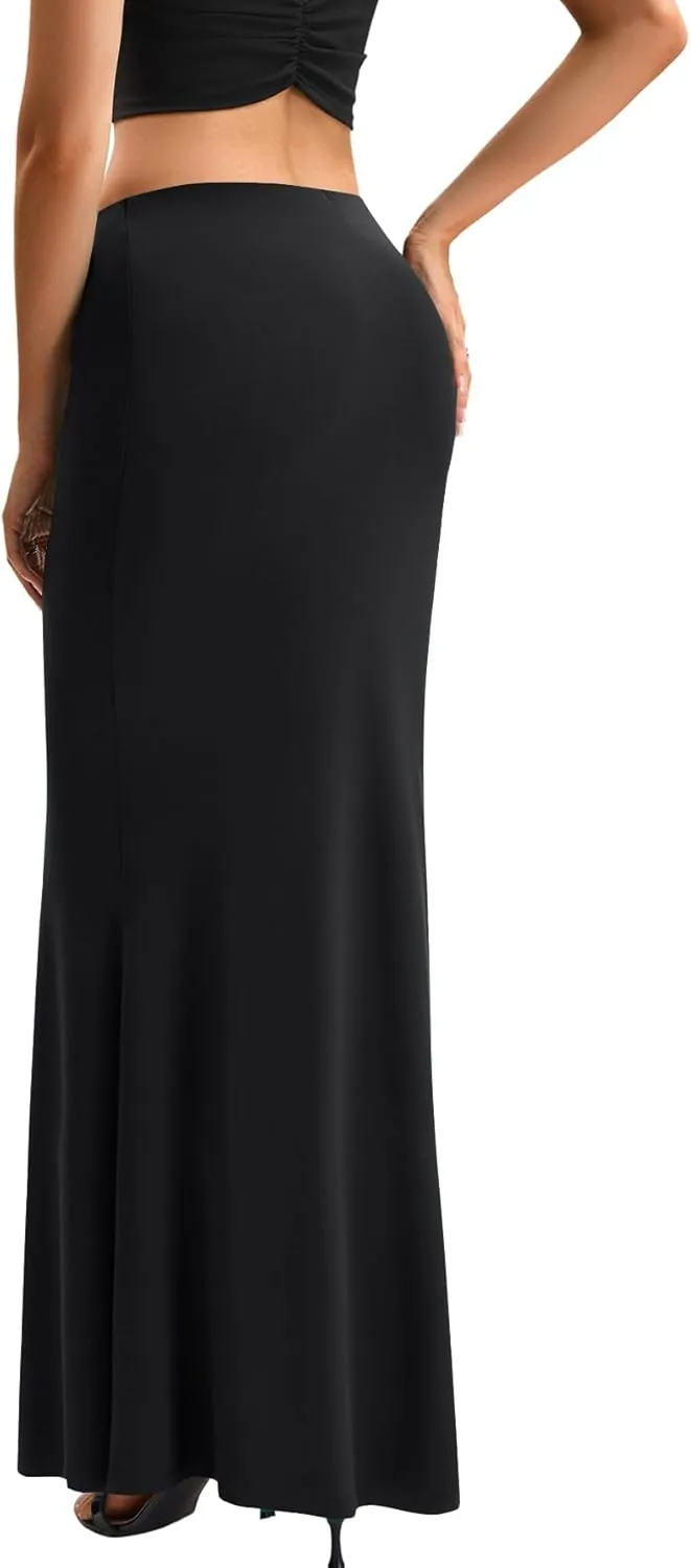KIFOVEN Women's High Waist Elastic Flare Sexy Bodycon Basic Slim Maxi Skirt