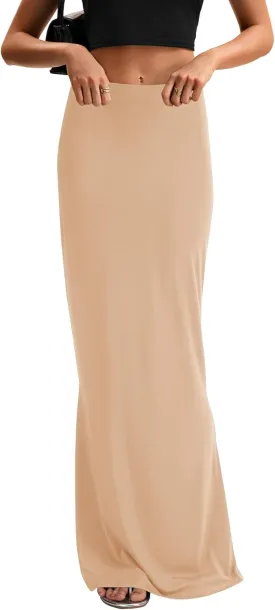 KIFOVEN Women's High Waist Elastic Flare Sexy Bodycon Basic Slim Maxi Skirt