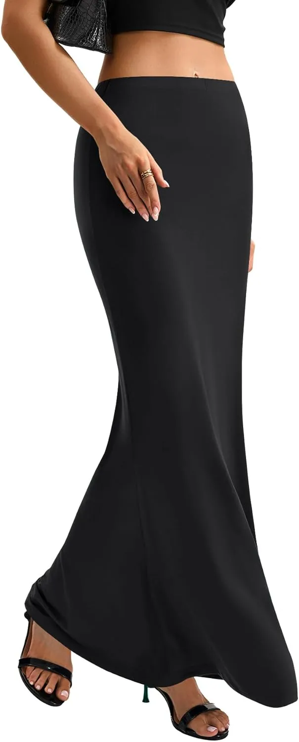 KIFOVEN Women's High Waist Elastic Flare Sexy Bodycon Basic Slim Maxi Skirt