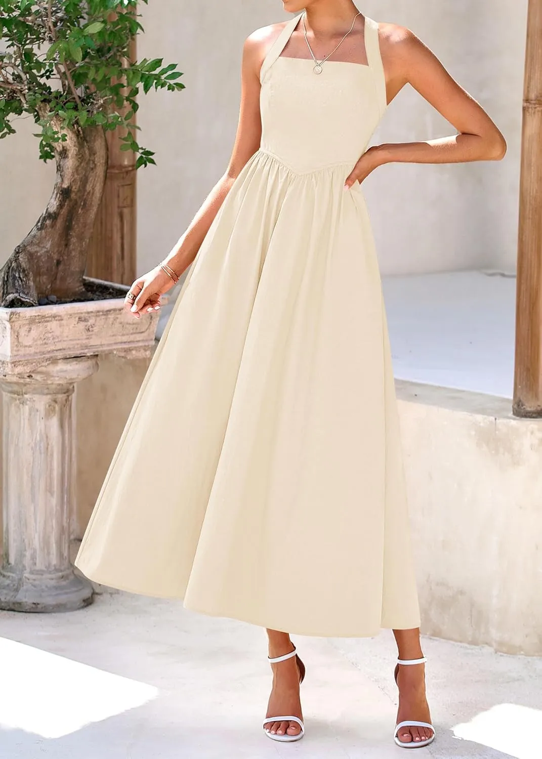 KIRUNDO Women Summer Sleeveless Halter Maxi Dress Sundress 2025 Casual Flowy Wedding Guest Cocktail Beach Vacation Dresses
