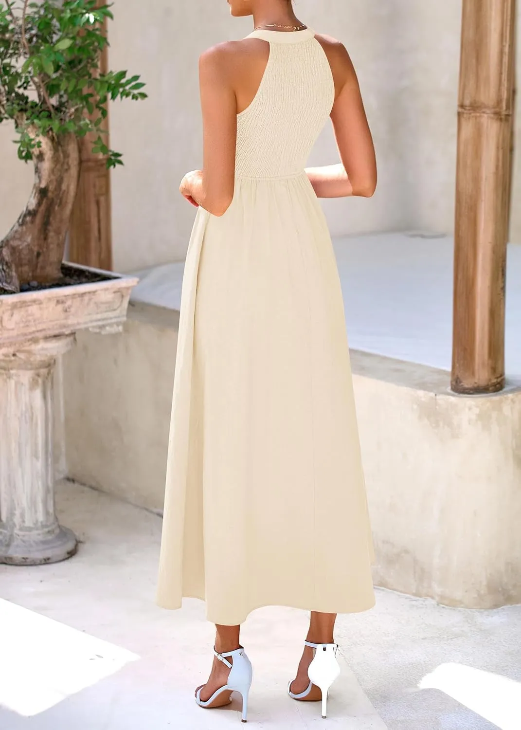 KIRUNDO Women Summer Sleeveless Halter Maxi Dress Sundress 2025 Casual Flowy Wedding Guest Cocktail Beach Vacation Dresses